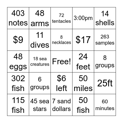 OCEAN BINGO Card