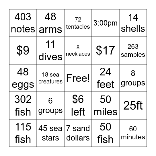 OCEAN BINGO Card