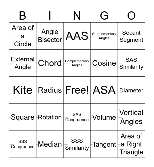 Geometric Bingo Card