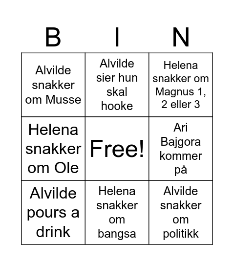 Alvilde og Helena BINGO Card