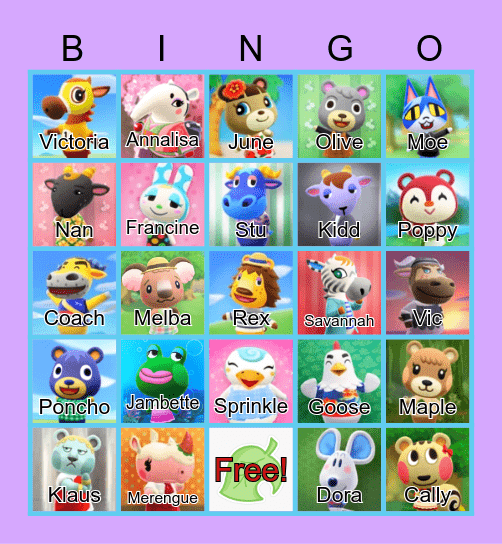 Animal Crossing Bingo Card