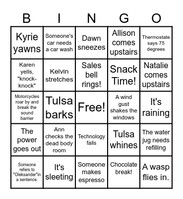 Westward Sales Office BINGO Card