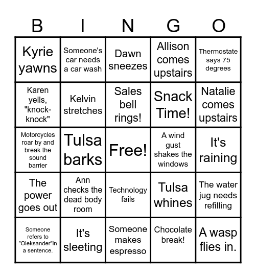 Westward Sales Office BINGO Card