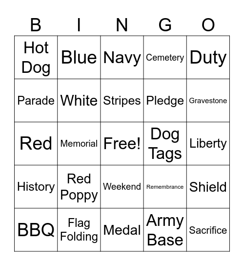 Memorial Day - Standard Line Bingo Card