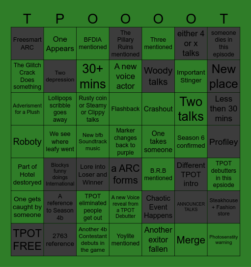 TPOT 18/19 Bingo Card