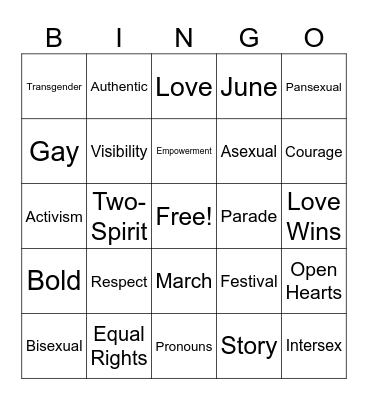 Pride Month - Standard Line Bingo Card