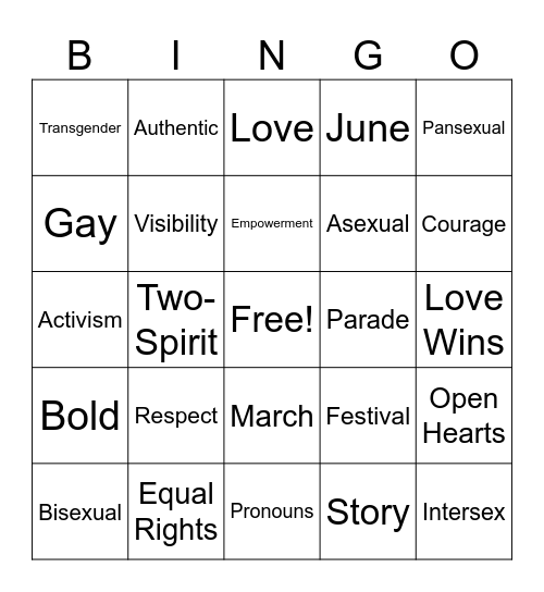 Pride Month - Standard Line Bingo Card