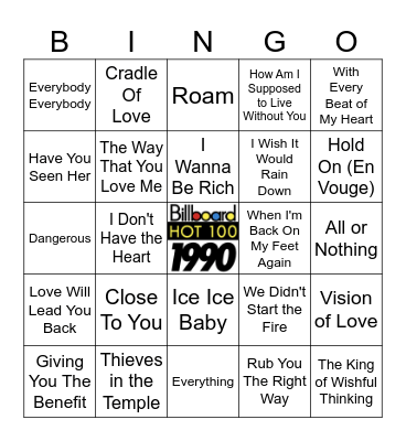 1990 - Billboard Top 100 Bingo Card