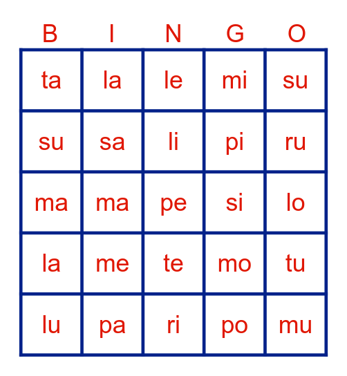 Bingo de silabas Bingo Card