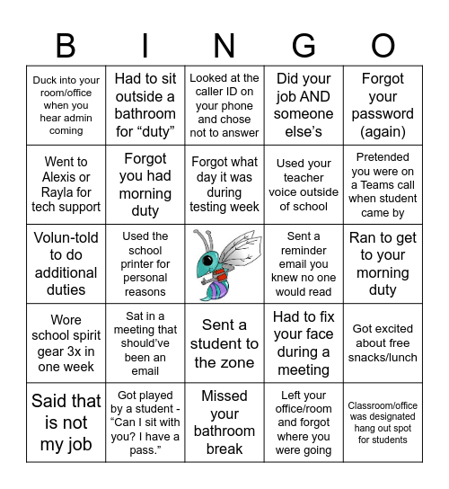 Bingo: Gunston Edition Bingo Card