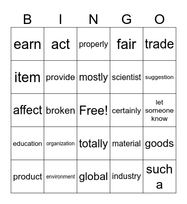 Shopping Around Bingo Card