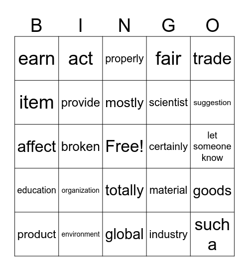 Shopping Around Bingo Card