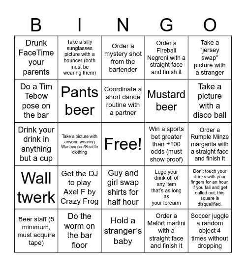 Colin's Birthday Bingo Card