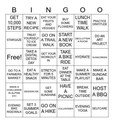 Summer Time Bingo Card