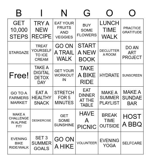 Summer Time Bingo Card