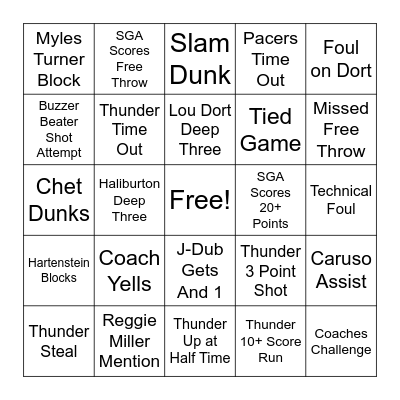 THUNDER BINGO Card