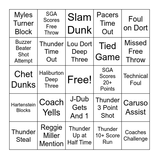 THUNDER BINGO Card