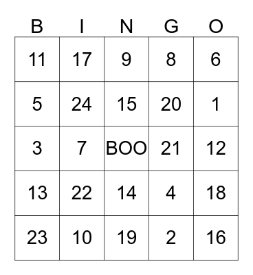 Happy Halloween Bingo Card