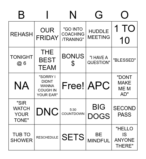 THE BEST TEAM BINGO CARD Bingo Card