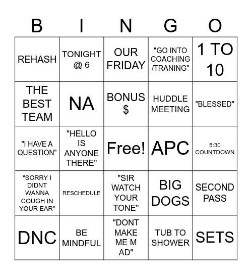 THE BEST TEAM BINGO CARD Bingo Card