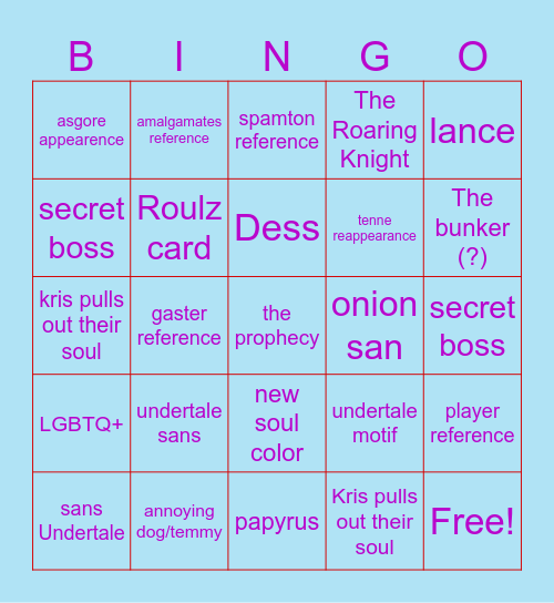 DELTARUNE TODAY Bingo Card