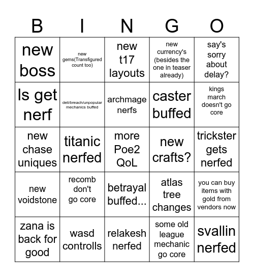 patch 3.26 Bingo Card