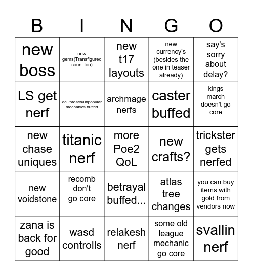patch 3.26 Bingo Card
