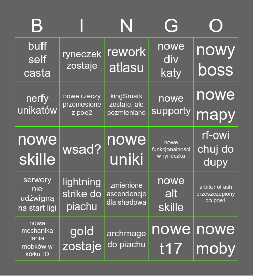 nowa liga w poe1 Bingo Card