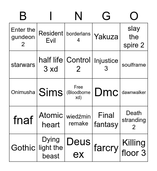 Summer game fest Bingo Card