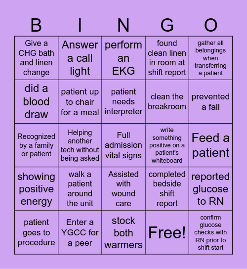 Nursing Assistant's Week 2025 Bingo Card