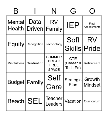 All Staff Faculty - EOY Bingo EVENT Bingo Card