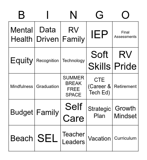 All Staff Faculty - EOY Bingo EVENT Bingo Card