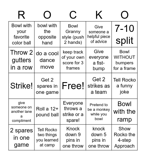 Bowling Bingo Card