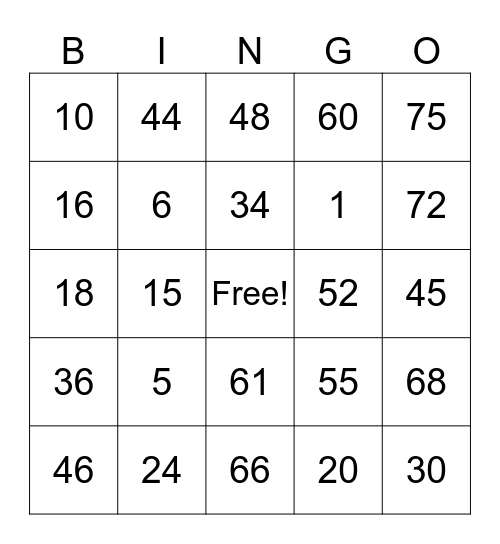 Bingo Darlin Bingo Card