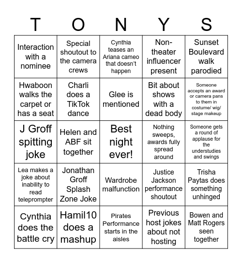Room Where it Happens Bingo Card