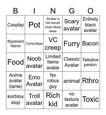 Roblox Bingo Board Bingo Card