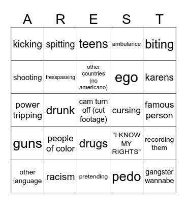 police Bingo Card