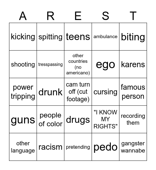 police Bingo Card
