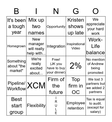 Firm Meeting Bingo Card