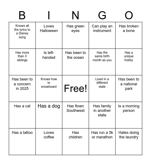 Office Icebreaker Bingo - OCS Style Bingo Card