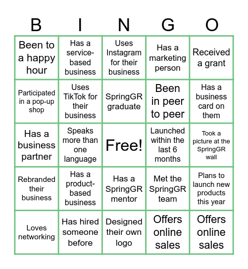 SpringGR Bingo Card