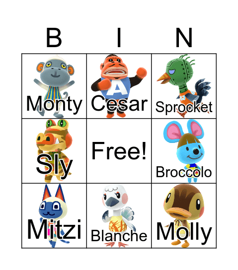 Animal Crossing Bingo Card