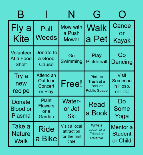Summer Wellness! Bingo Card