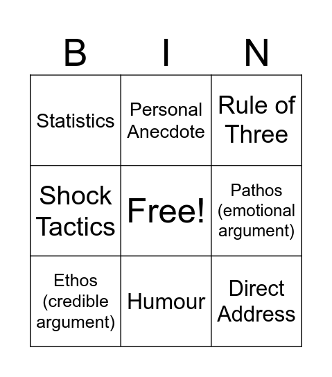 Persuasive Techniques Bingo Card