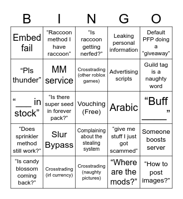 GAG #general bingo Card