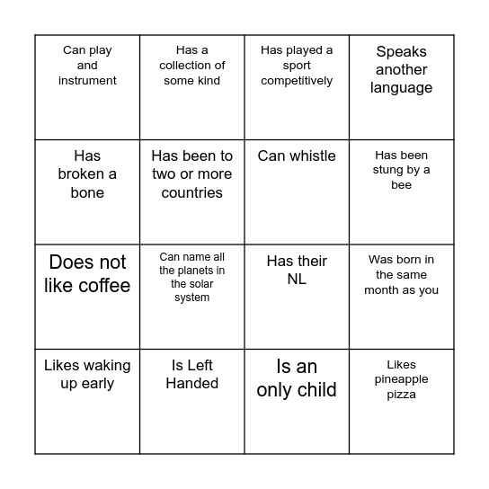 Find Someone Who... Bingo Card