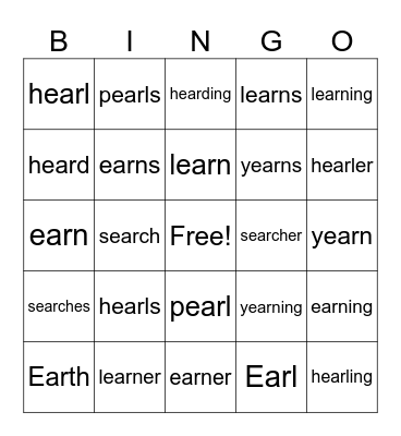 ear /er/ pearl Bingo Card