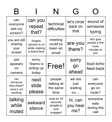 Teams Call Bingo Card