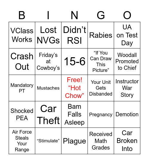 Combat Paramedic 25-252 Bingo Card