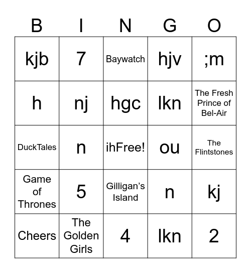 TV Theme Songs Bingo Card